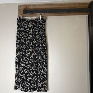 Eddie Bauer Skirt Long Black With Flowers Women's Size Tall Large